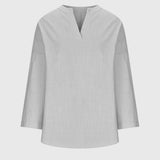 Women's Loose V-Neck Cotton Blend Blouse