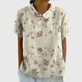 Women's Floral Short-Sleeve Collared Cotton Blend Blouse