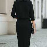 Women's Boat Neck Top and Pencil Midi Skirt Set