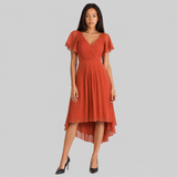Women's Pleated Wrap Midi Dress, Flutter Sleeves