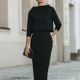 Women's Boat Neck Top and Pencil Midi Skirt Set