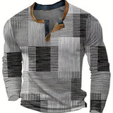 Men's Geometric Print Henley Long Sleeve Shirt