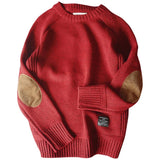 Men's Crew Neck Knit Sweater with Elbow Patches