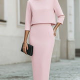 Women's Boat Neck Top and Pencil Midi Skirt Set