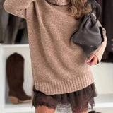 Women's Brown Autumn Oversized Roll Neck Jumper