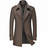 Men's Double Collar Long Wool Blend Coat