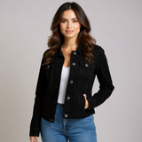 Cropped Button-Front Denim Jacket with Pockets