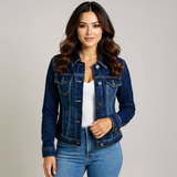 Cropped Button-Front Denim Jacket with Pockets