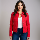 Cropped Button-Front Denim Jacket with Pockets