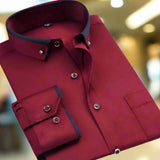 Men's Long Sleeve Contrast Trim Button-Front Shirt
