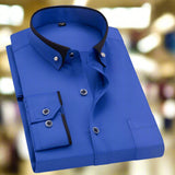 Men's Long Sleeve Contrast Trim Button-Front Shirt
