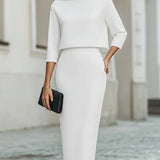 Women's Boat Neck Top and Pencil Midi Skirt Set