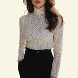 Women's Sheer Floral Lace Mock Neck Top