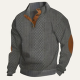 Men's Patterned Fleece Sweater with Suede Elbow Patches