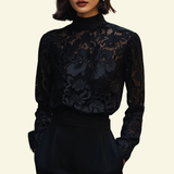 Women's Sheer Floral Lace Mock Neck Top