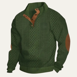 Men's Patterned Fleece Sweater with Suede Elbow Patches