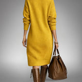 Women's Oversized Knit Polo Midi Dress, High Neck