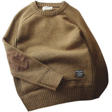 Men's Crew Neck Knit Sweater with Elbow Patches