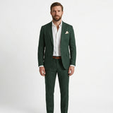 Men's Elegant Green Linen Spring Slim Fit Two Piece Set
