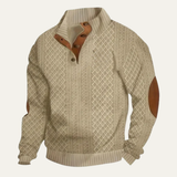 Men's Patterned Fleece Sweater with Suede Elbow Patches