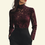 Women's Sheer Floral Lace Mock Neck Top