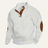 Men's Patterned Fleece Sweater with Suede Elbow Patches