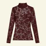 Women's Sheer Floral Lace Mock Neck Top