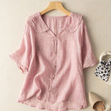 Women's Relaxed Short-Sleeve Button-Down Collar Blouse