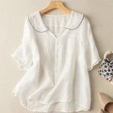 Women's Relaxed Short-Sleeve Button-Down Collar Blouse