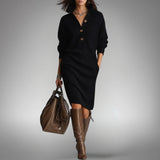 Women's Oversized Knit Polo Midi Dress, High Neck