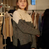Women's Turtleneck Chevron Knit Long-Sleeve Sweater