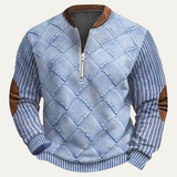 Men's Patterned Half-Zip Sweater with Elbow Patches