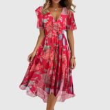 Women's Floral Wrap Midi Dress, Ruffle Sleeves