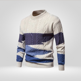 Men's Striped Cable Knit Crew Neck Sweater