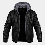 Men's Hooded Faux Leather Bomber Jacket