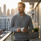 Men's Quarter-Zip Ribbed Knit Casual Sweater