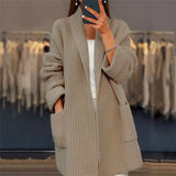 Women's Ribbed Oversized Open-Front Long Sleeve Cardigan