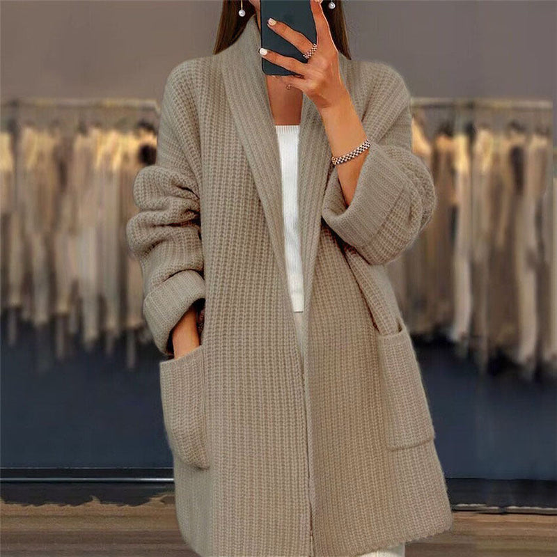 Women's Ribbed Oversized Open-Front Long Sleeve Cardigan