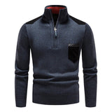 Men's Quarter Zip Knit Sweater with Contrast Pocket