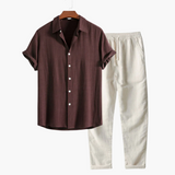 Men's Linen Short Sleeve Shirt & Trousers Set