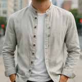 Men's Grandad Collar Button-Up Shirt