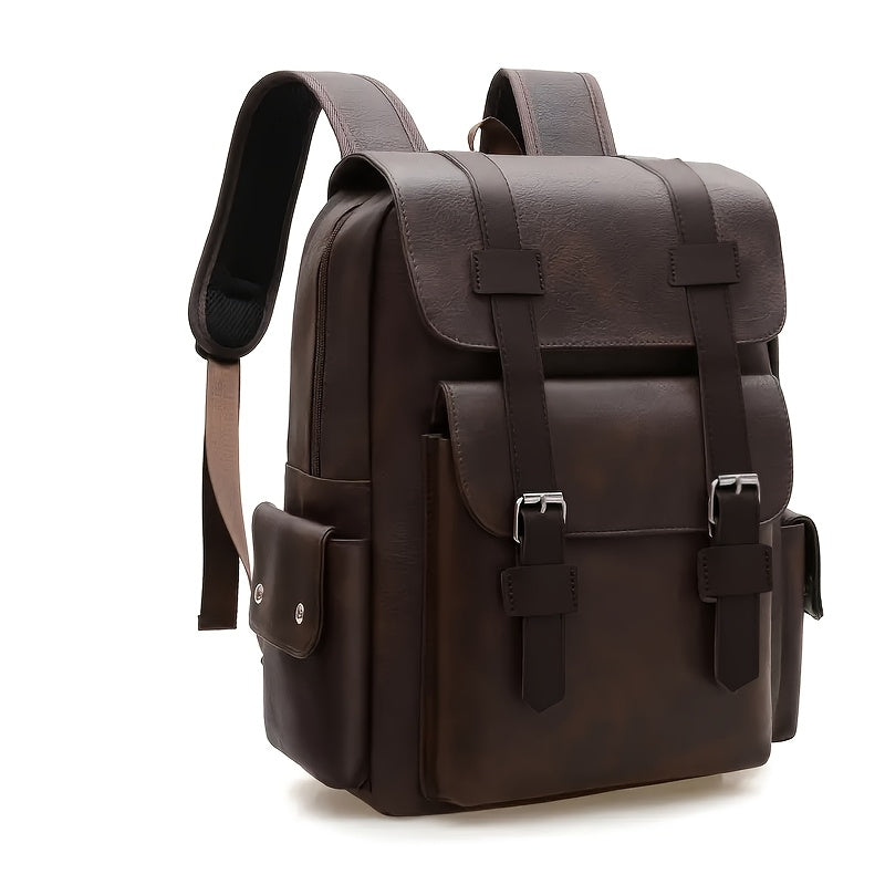 Men's Large-Capacity Multi-Pocket PU Laptop Backpack