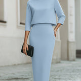Women's Boat Neck Top and Pencil Midi Skirt Set