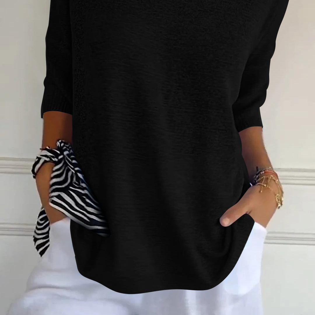Women's Oversized V-Neck Half-Sleeve Knit Top