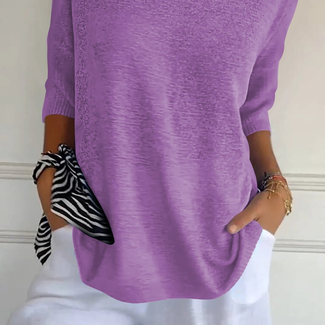 Women's Oversized V-Neck Half-Sleeve Knit Top