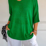 Women's Oversized V-Neck Half-Sleeve Knit Top