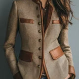 Women's Tweed Blazer with Contrast Leather-Look Trim