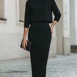 Women's Boat Neck Top and Pencil Midi Skirt Set