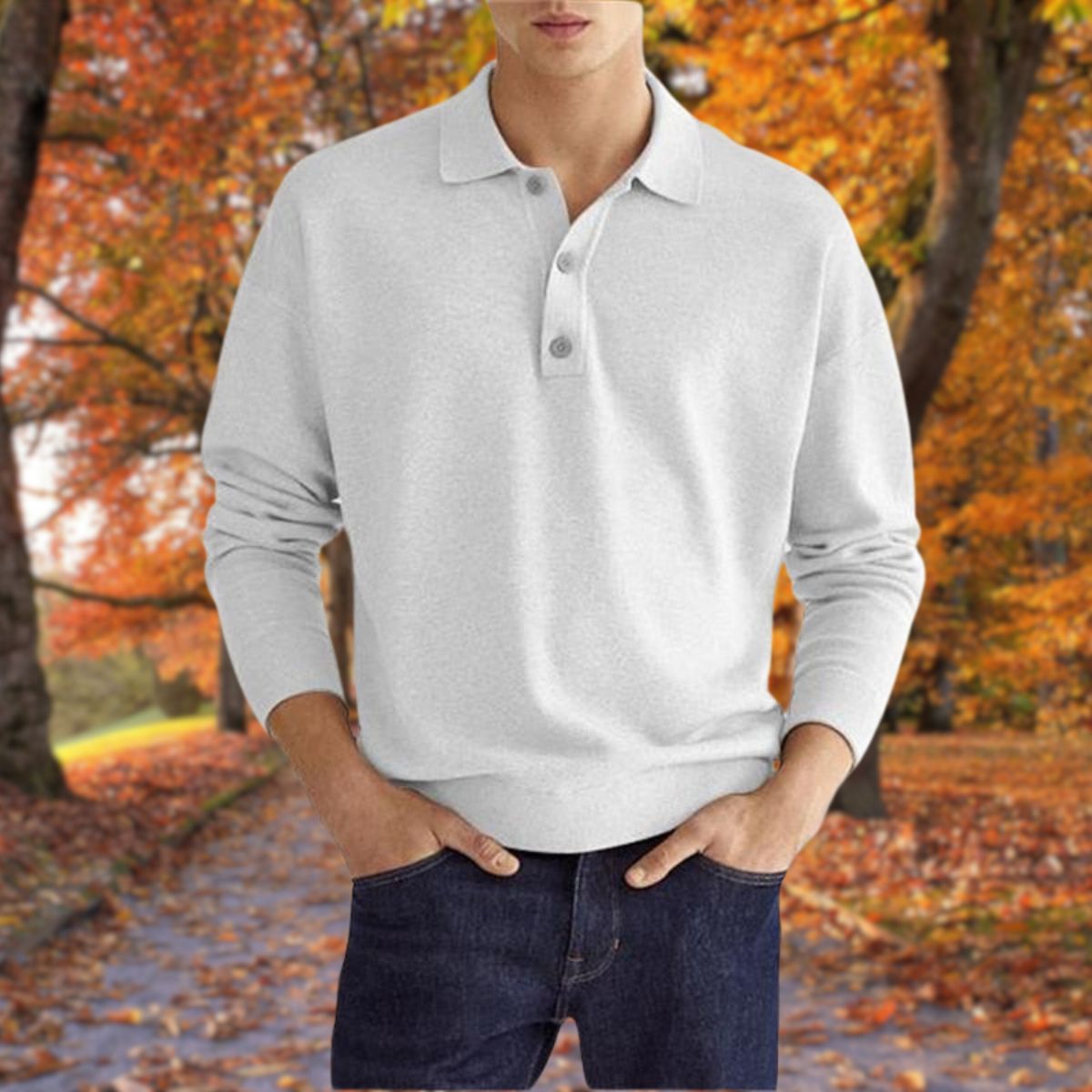 Men's Elegant Knitted Polo Collar Sweater