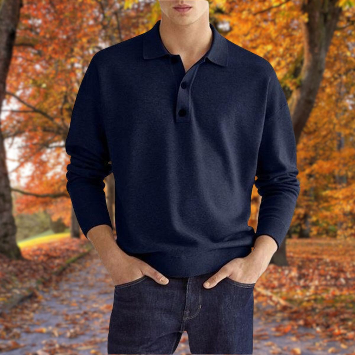 Men's Elegant Knitted Polo Collar Sweater